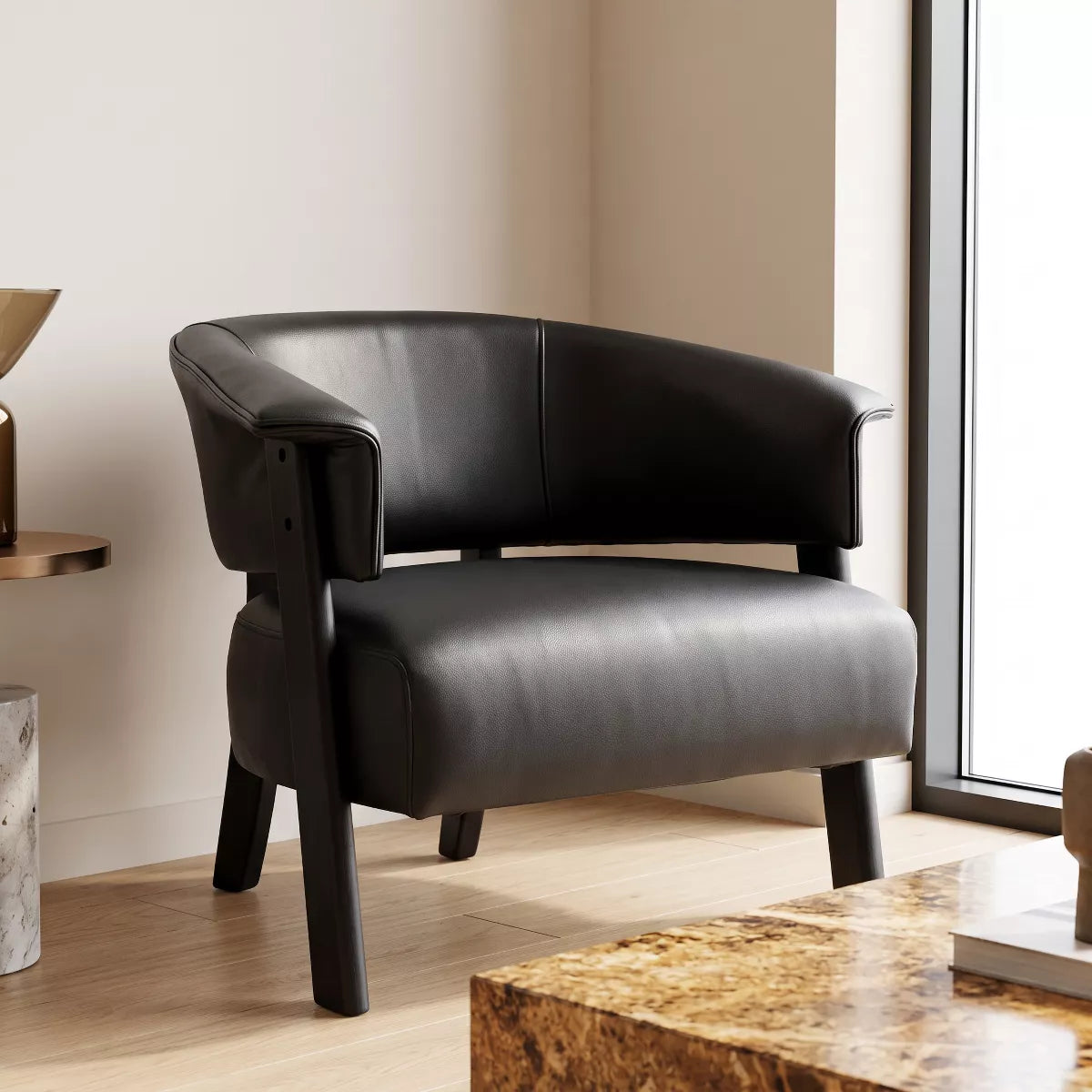 Wingback Accent Chair with 400 lb Capacity, Vintage Faux Leather Club Seating
