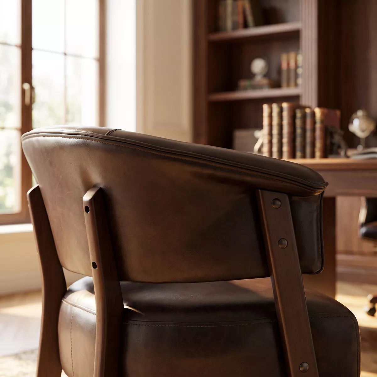 Wingback Accent Chair with 400 lb Capacity, Vintage Faux Leather Club Seating