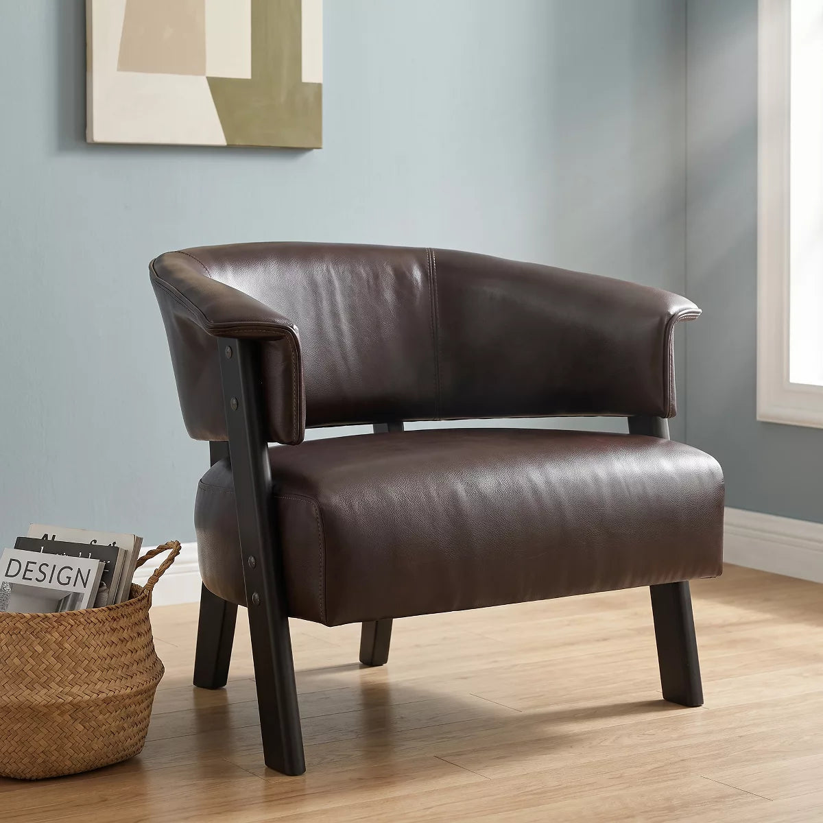 Wingback Accent Chair with 400 lb Capacity, Vintage Faux Leather Club Seating