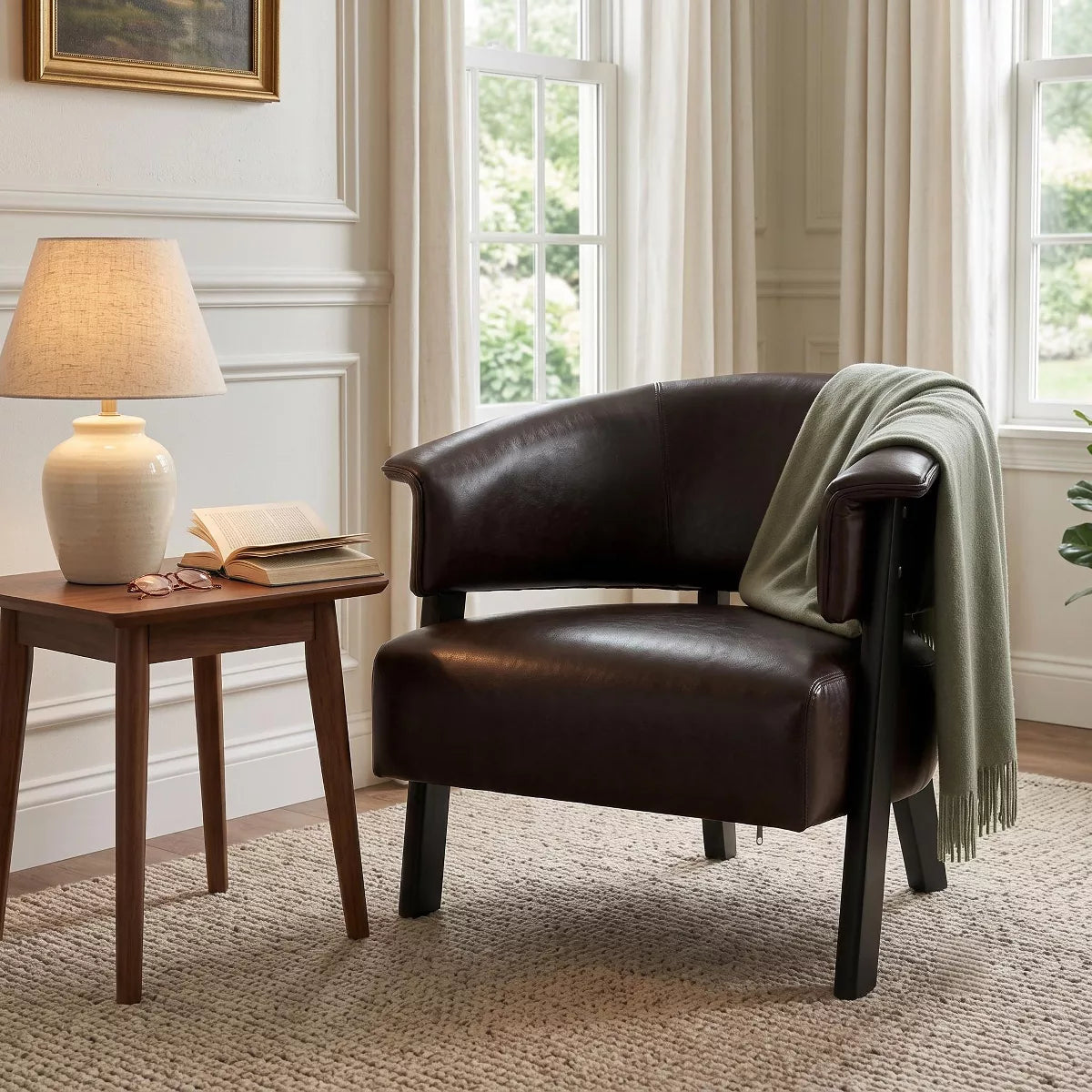 Wingback Accent Chair with 400 lb Capacity, Vintage Faux Leather Club Seating