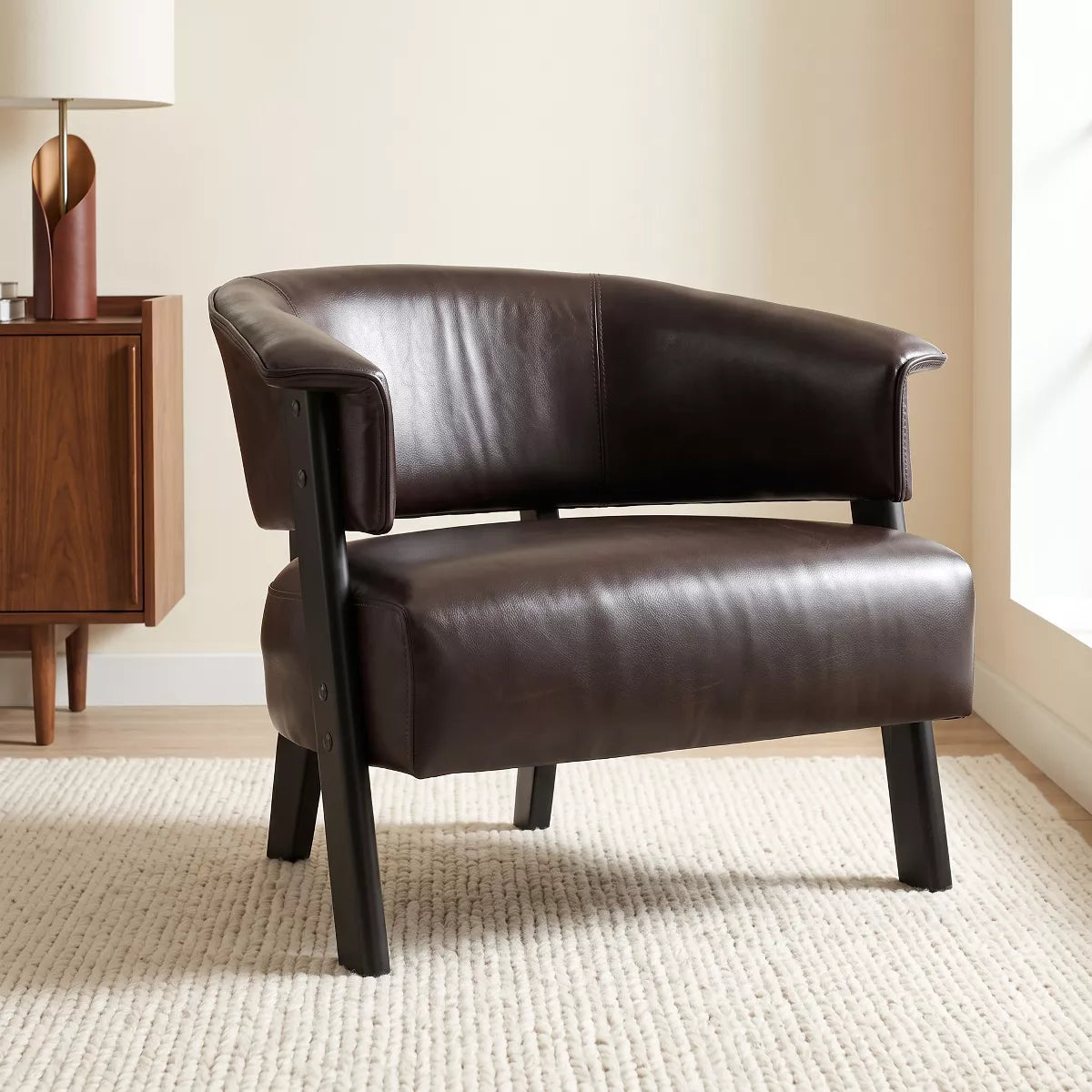 Wingback Accent Chair with 400 lb Capacity, Vintage Faux Leather Club Seating