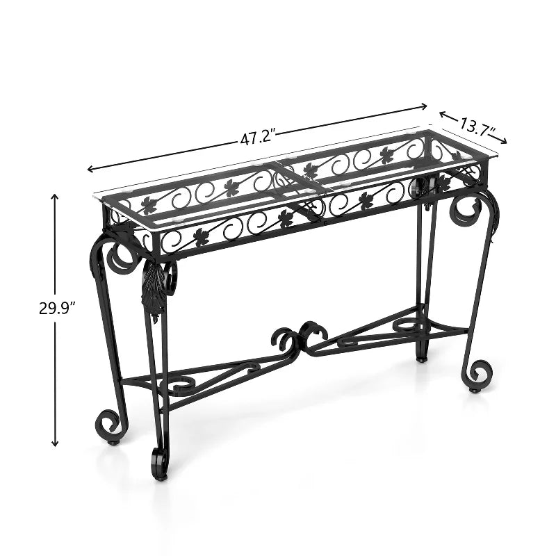 Glass Console Table for Entryway with Storage Shelf, Modern Narrow Sofa Table