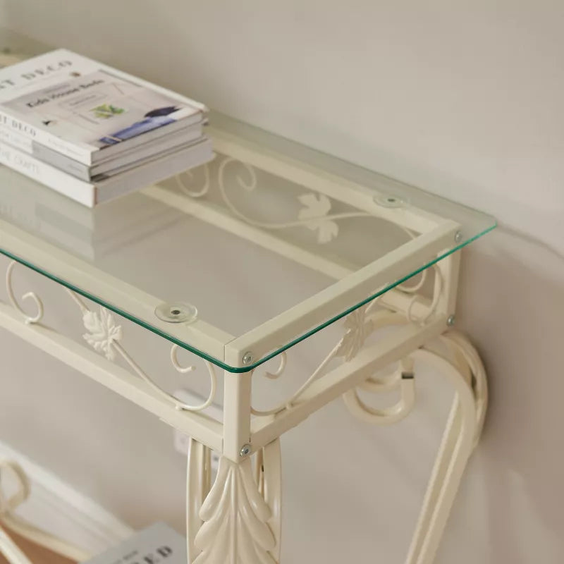 Glass Console Table for Entryway with Storage Shelf, Modern Narrow Sofa Table