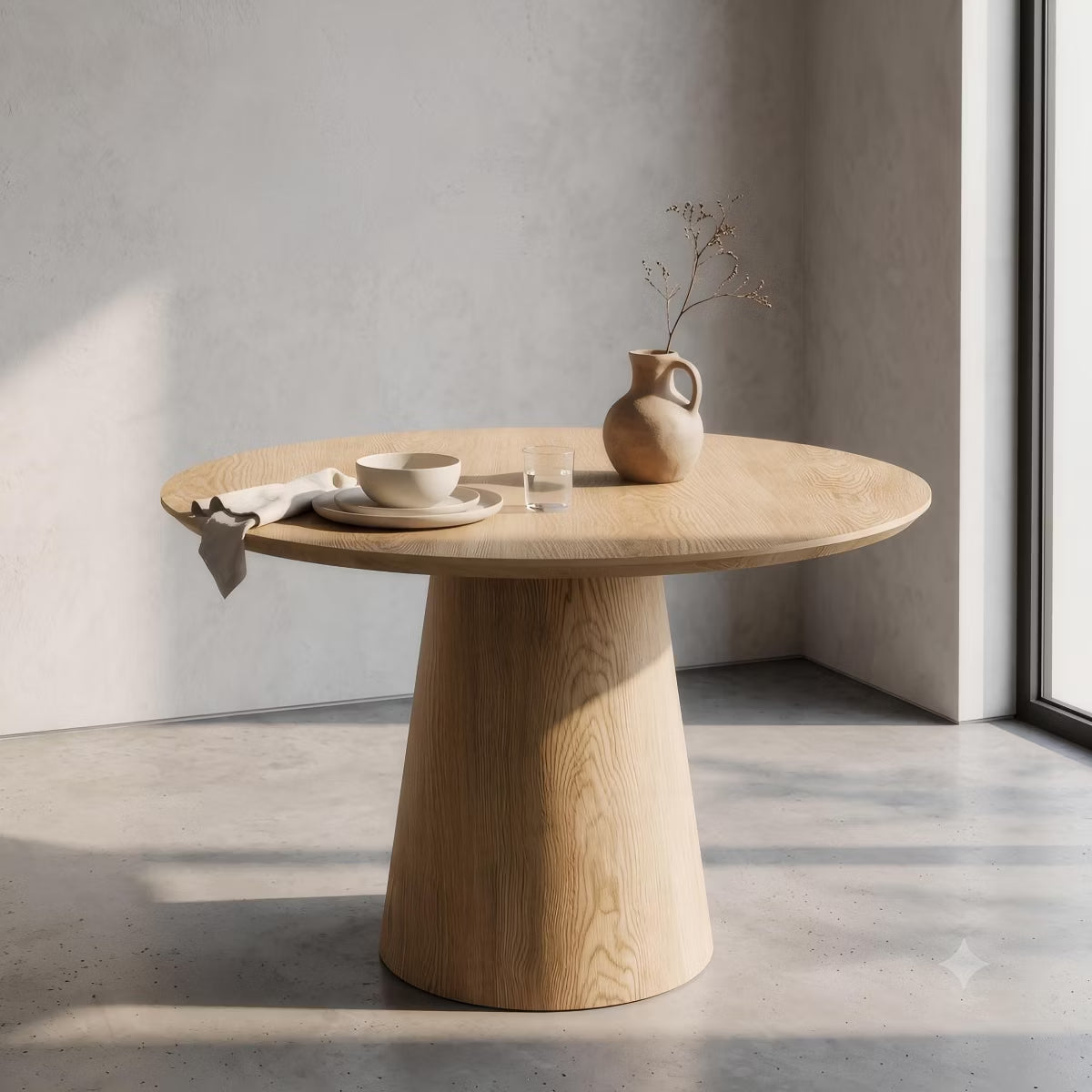 43-Inch Round Dining Table with Sculptural Pedestal, Seats 4