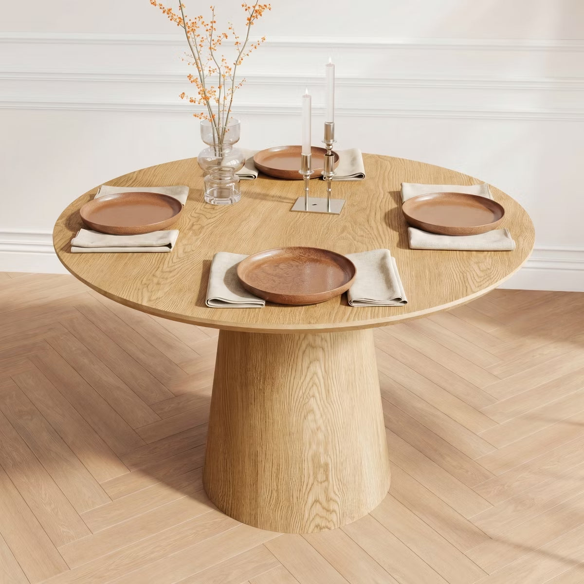43-Inch Round Dining Table with Sculptural Pedestal, Seats 4