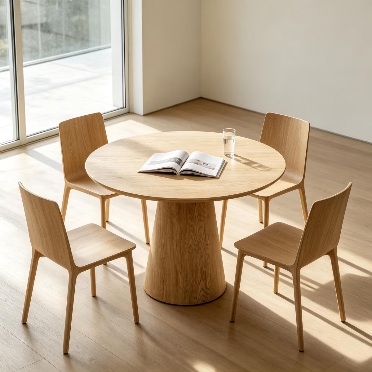43-Inch Round Dining Table with Sculptural Pedestal, Seats 4