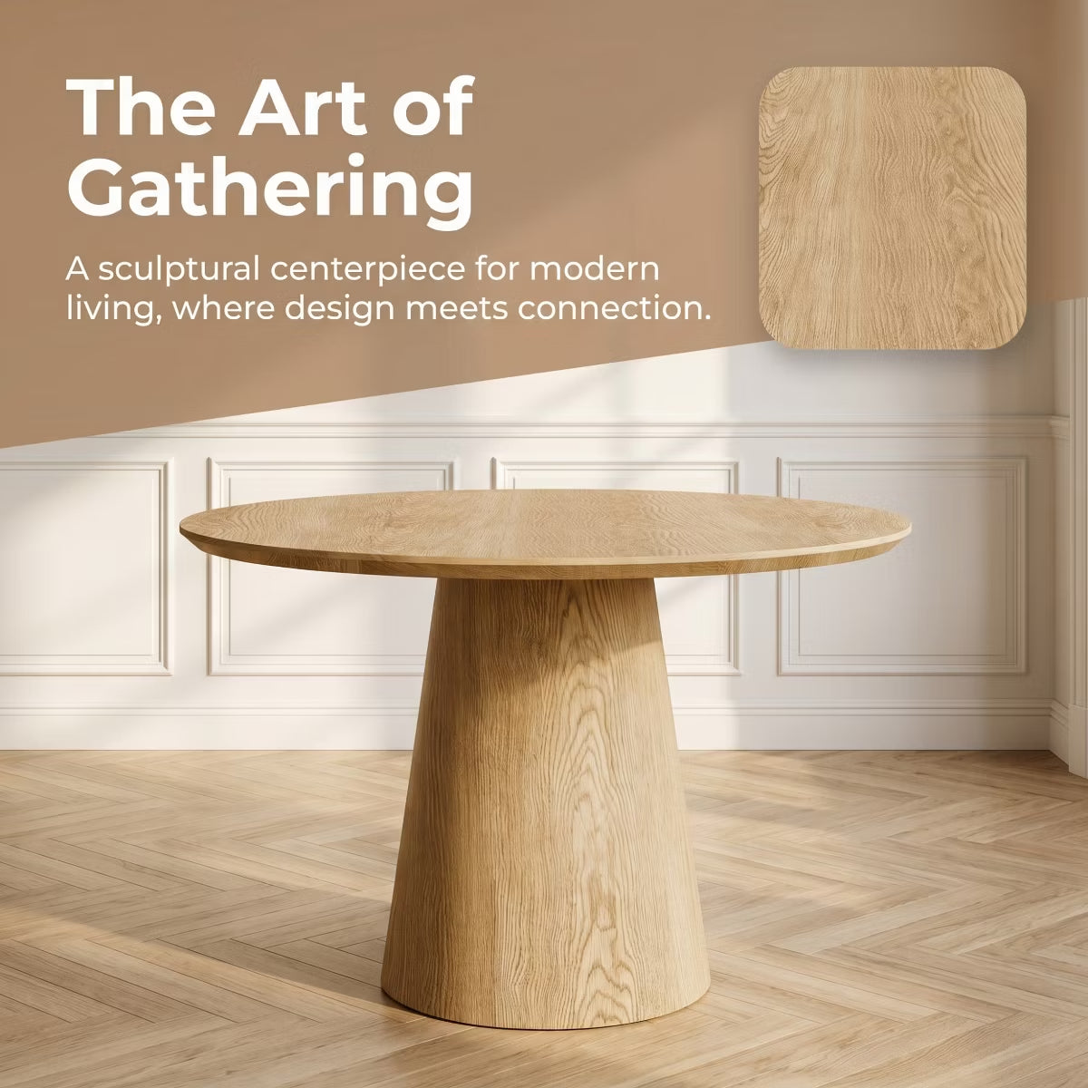 43-Inch Round Dining Table with Sculptural Pedestal, Seats 4
