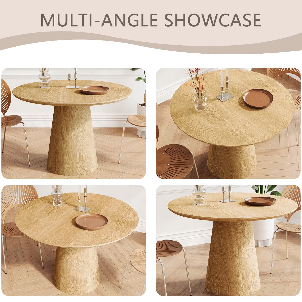 43-Inch Round Dining Table with Sculptural Pedestal, Seats 4