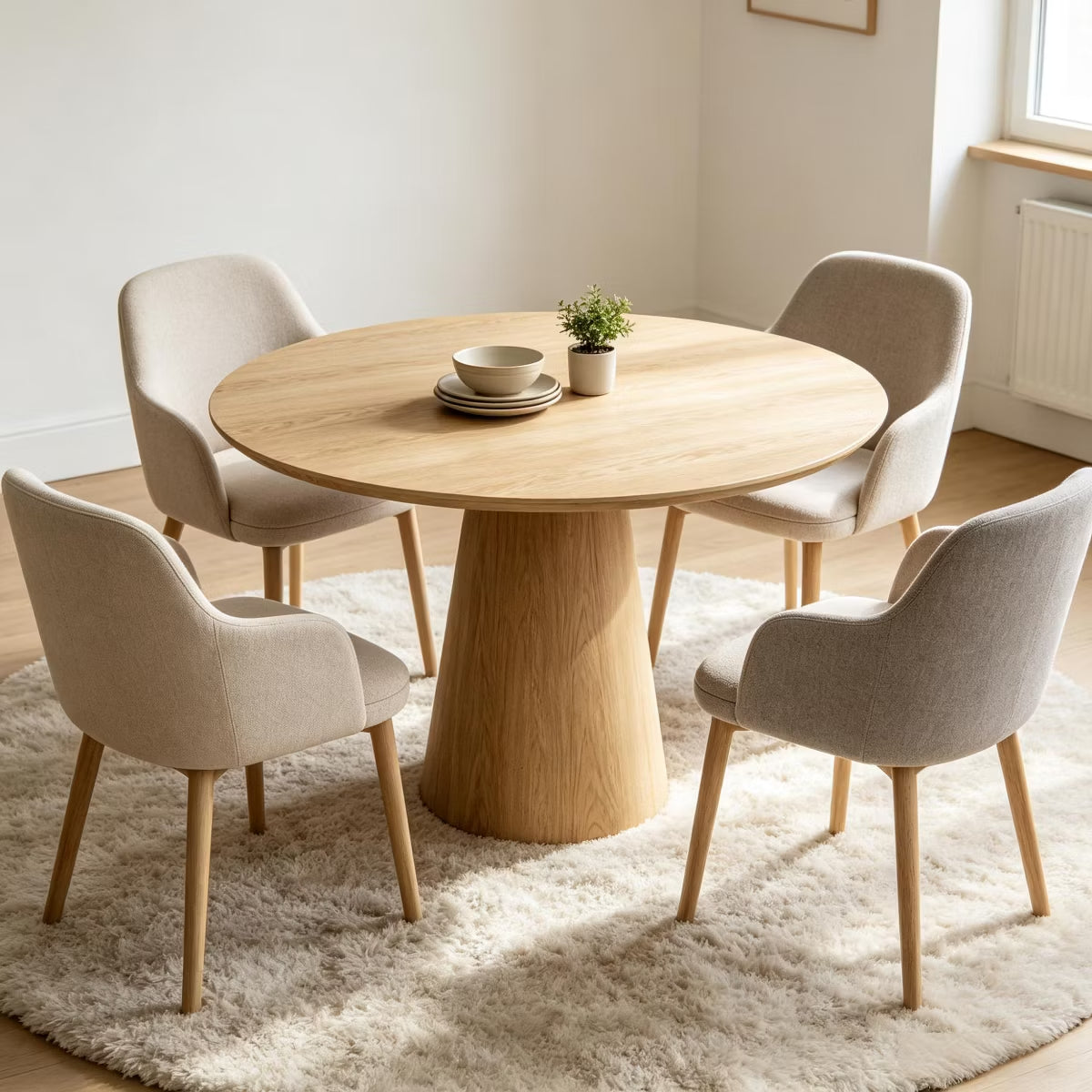 43-Inch Round Dining Table with Sculptural Pedestal, Seats 4