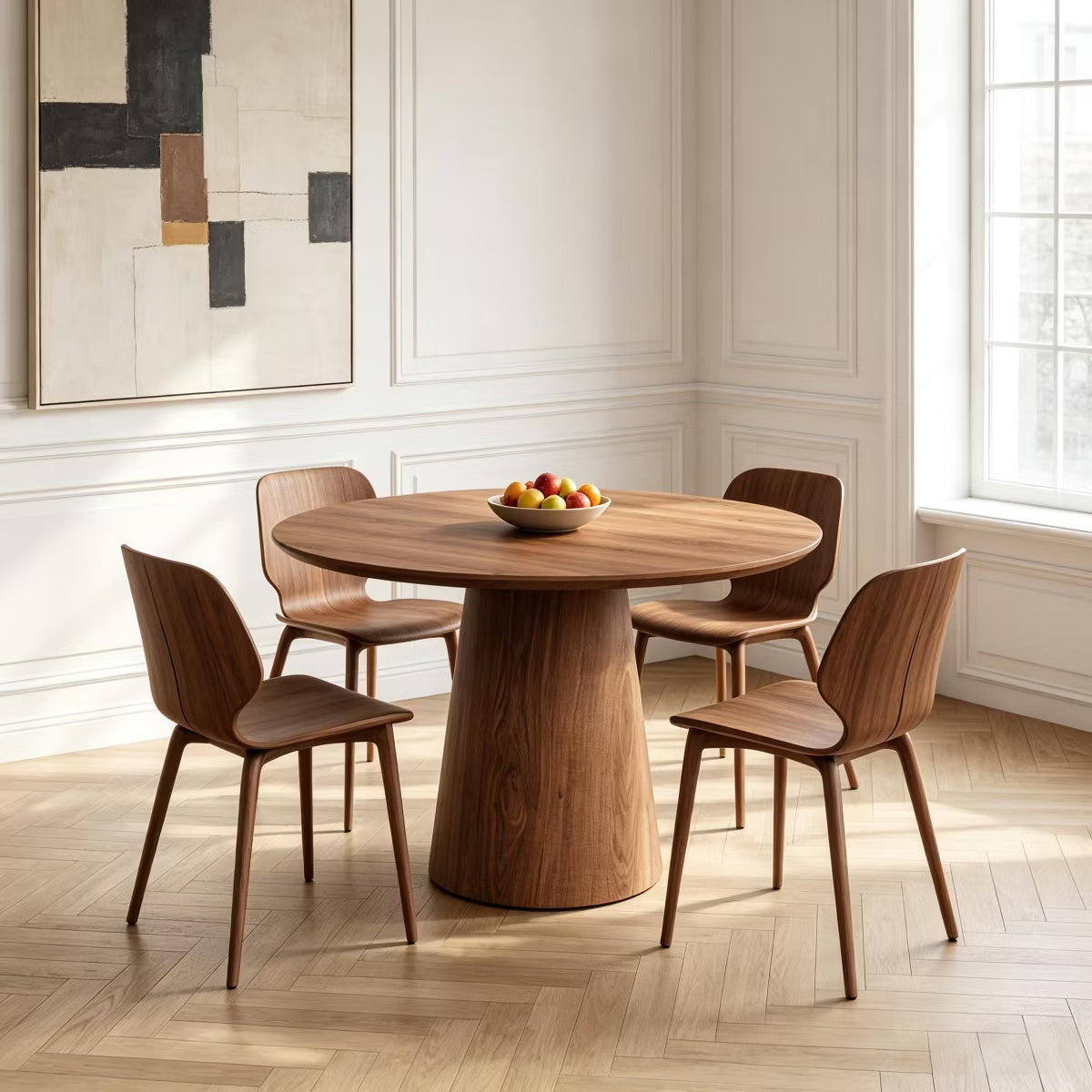 43-Inch Round Dining Table with Sculptural Pedestal, Seats 4