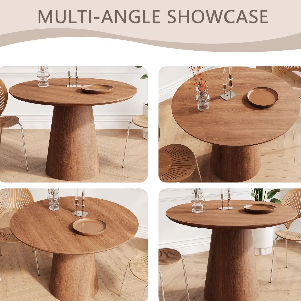 43-Inch Round Dining Table with Sculptural Pedestal, Seats 4