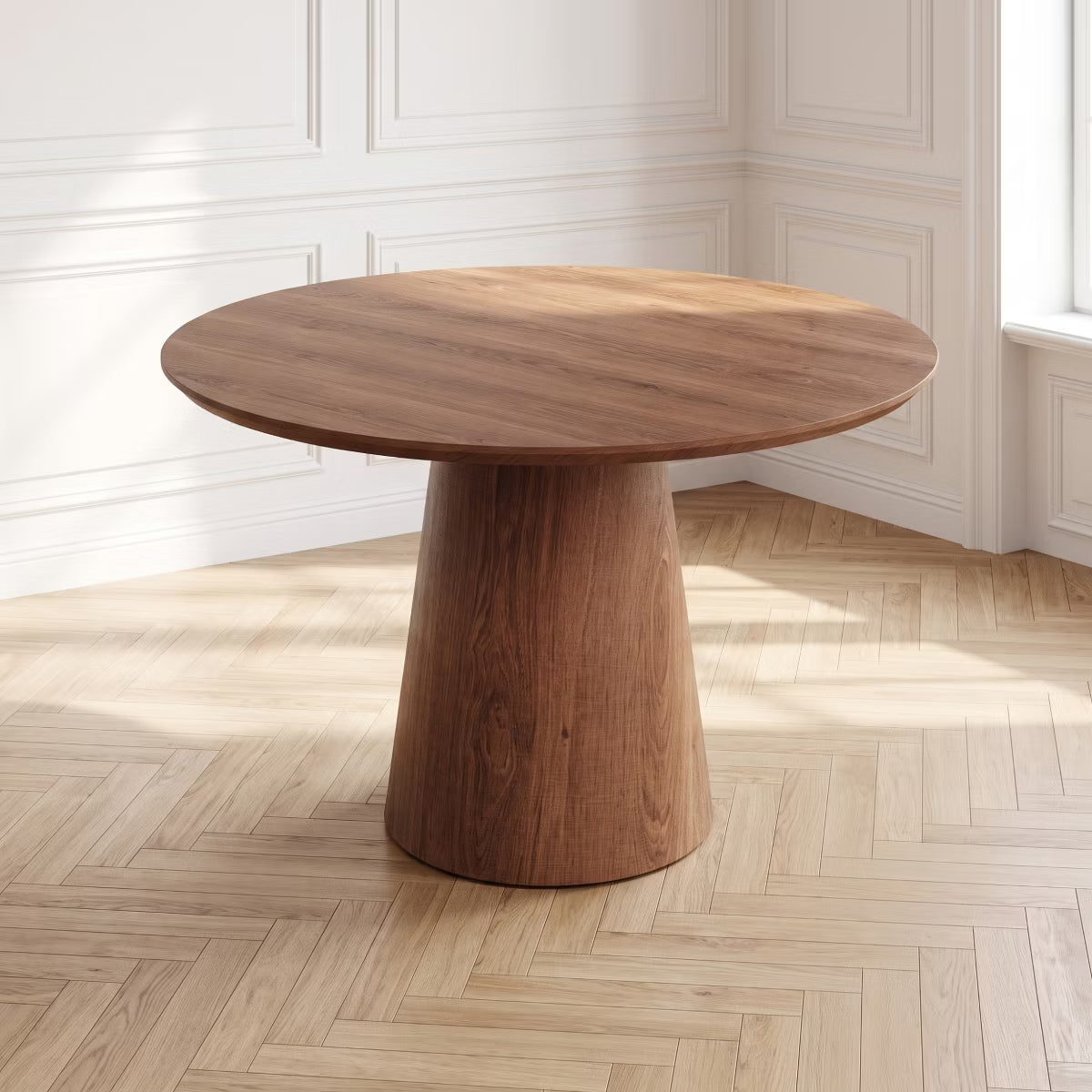 43-Inch Round Dining Table with Sculptural Pedestal, Seats 4
