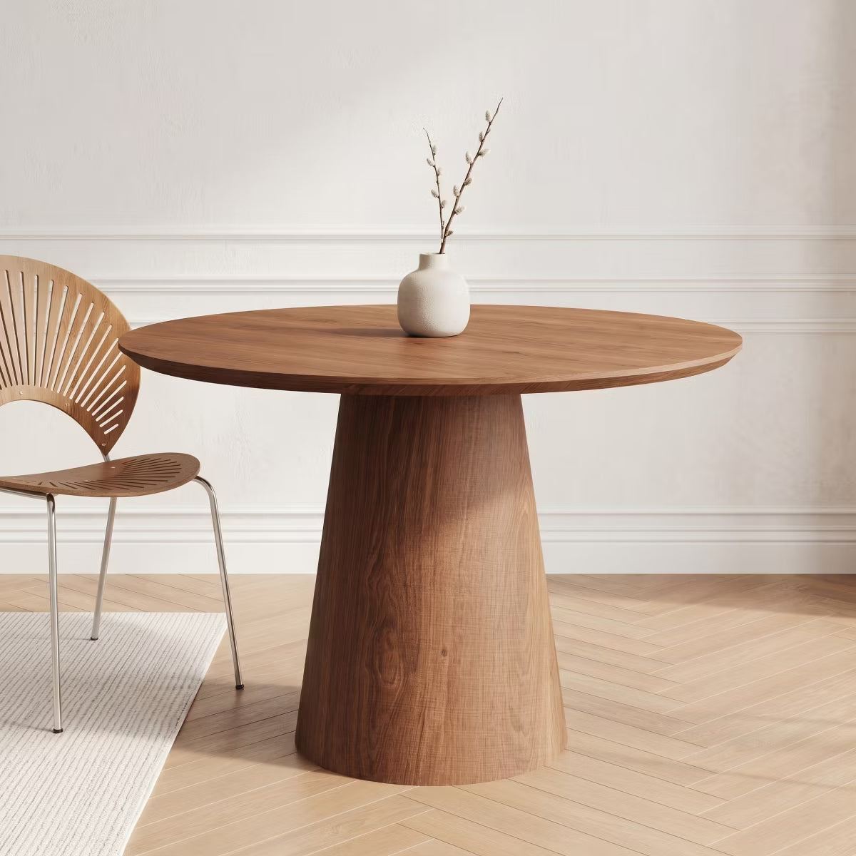 43-Inch Round Dining Table with Sculptural Pedestal, Seats 4