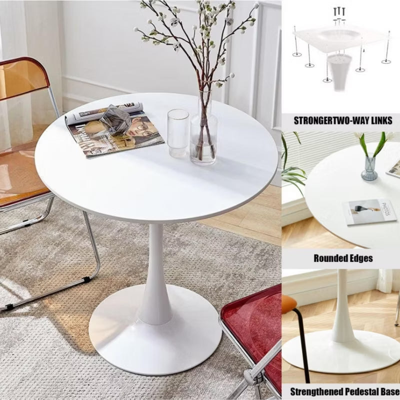 24” Round White Tulip Dining Table for Apartment & Small Spaces