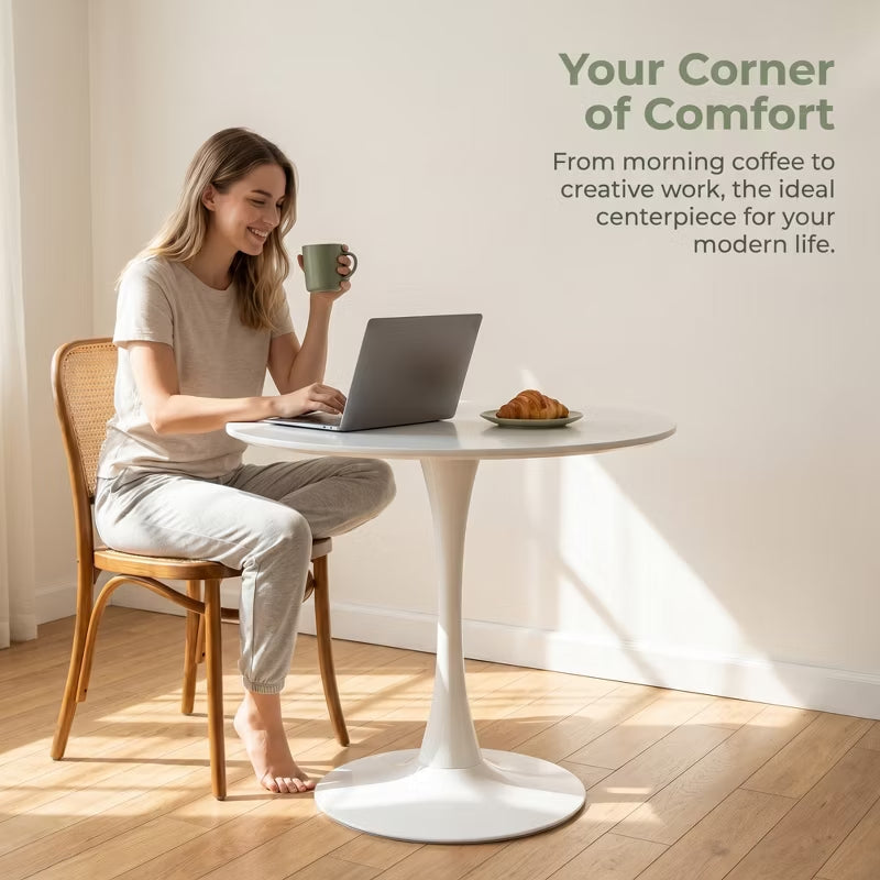 24” Round White Tulip Dining Table for Apartment & Small Spaces