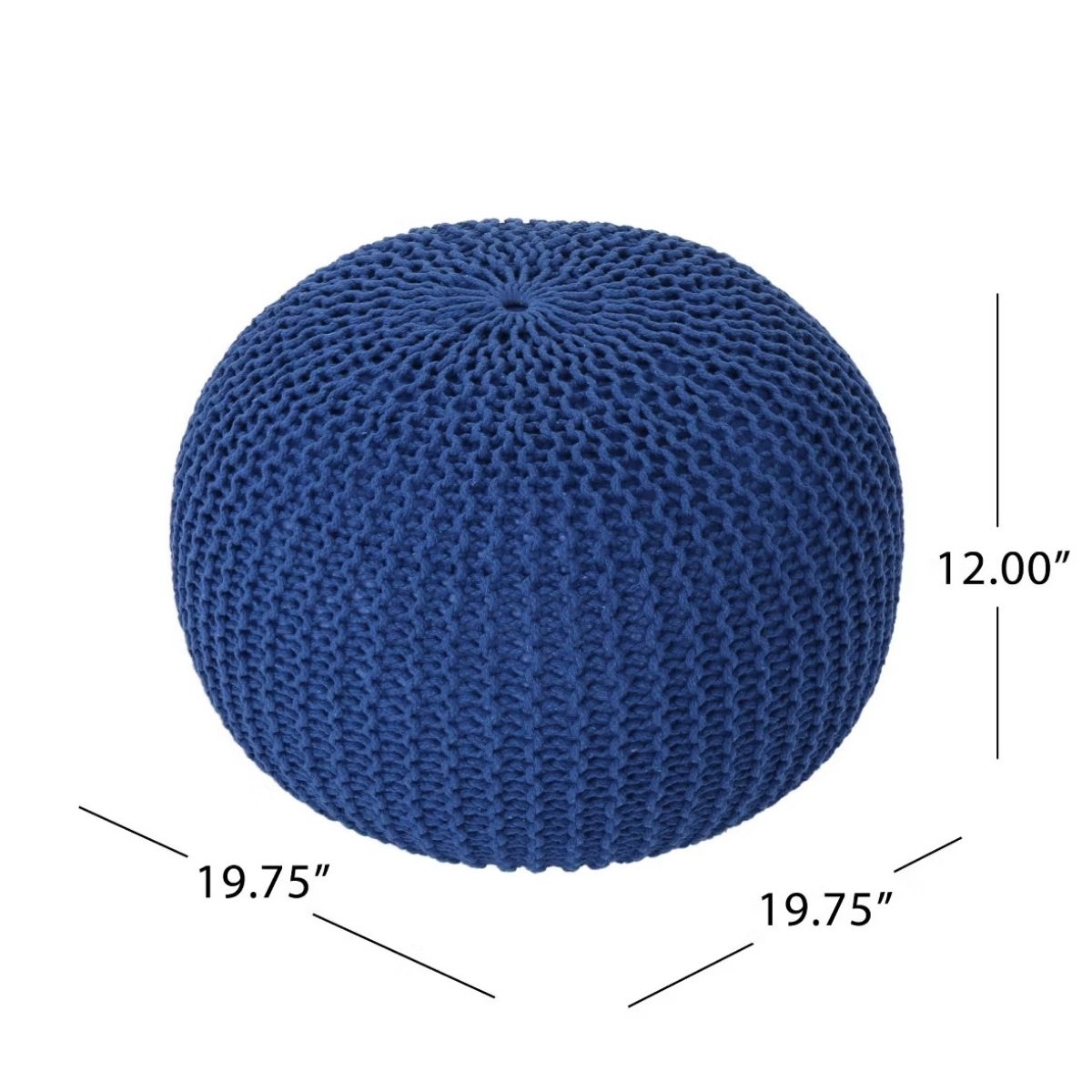 20" Round Pouf Ottoman, Knitted Cotton Footrest in Atlantic Navy