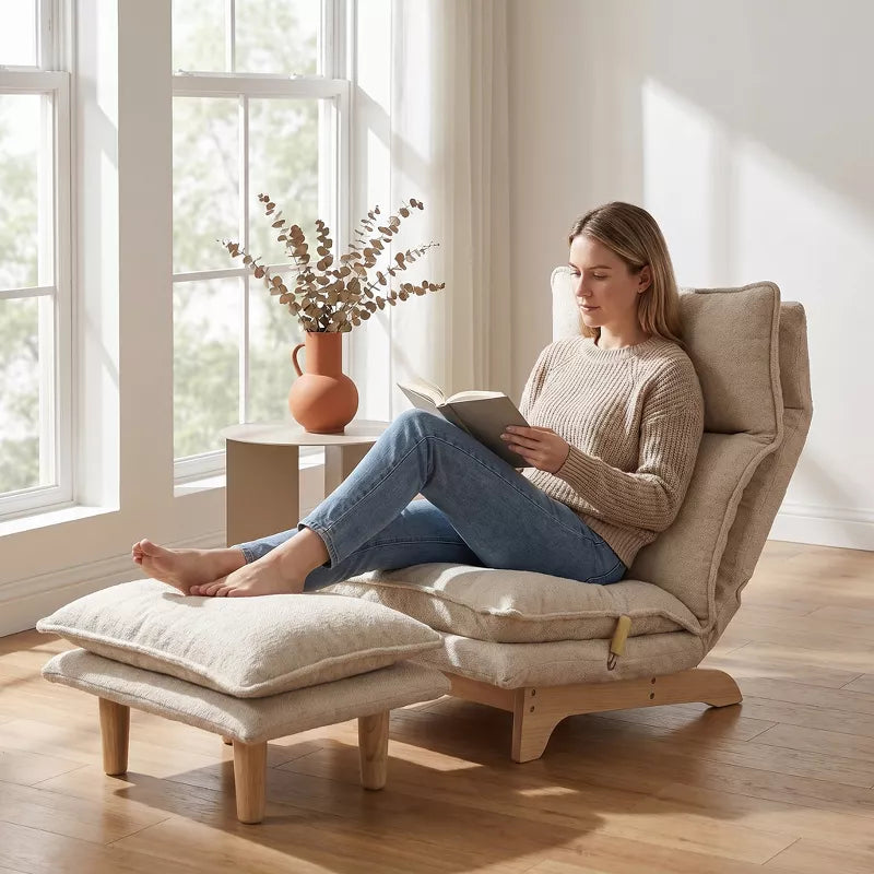 48" Foldable Reclining Sofa Bed Chair with Adjustable Backrest for Living Room, Beige