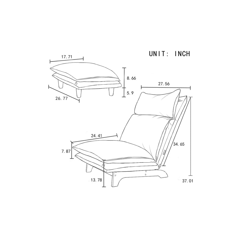 48" Foldable Reclining Sofa Bed Chair with Adjustable Backrest for Living Room, Beige