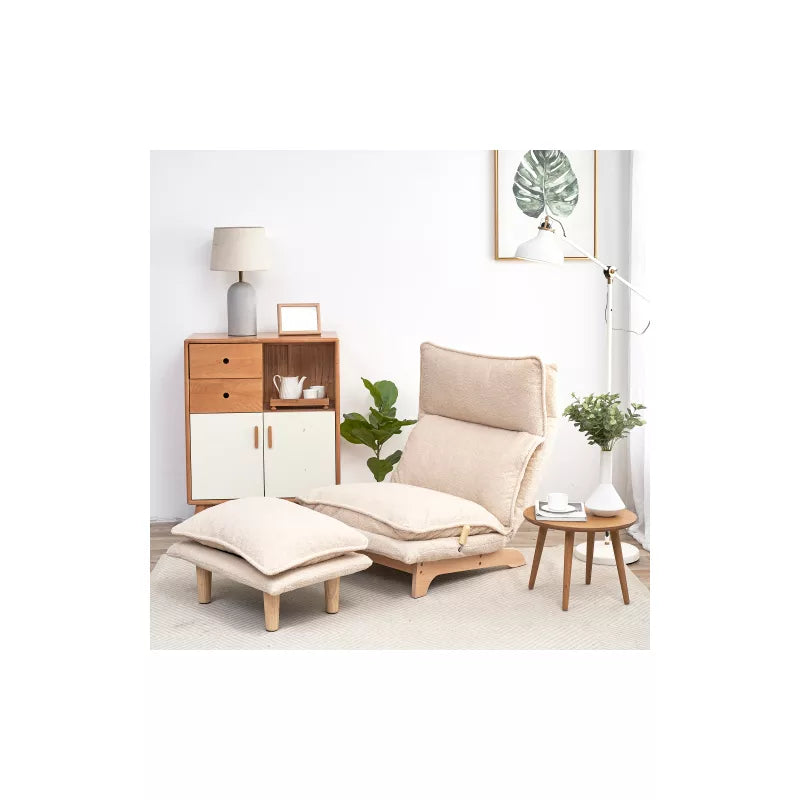 48" Foldable Reclining Sofa Bed Chair with Adjustable Backrest for Living Room, Beige