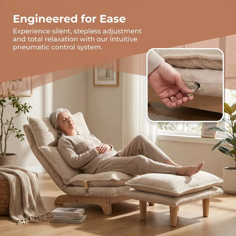 48" Foldable Reclining Sofa Bed Chair with Adjustable Backrest for Living Room, Beige