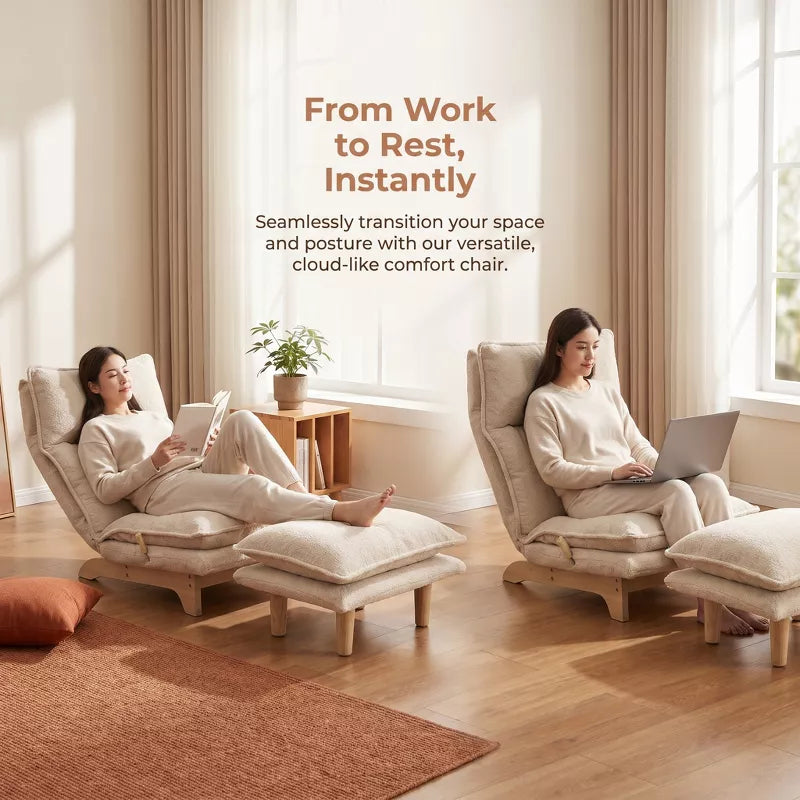 48" Foldable Reclining Sofa Bed Chair with Adjustable Backrest for Living Room, Beige
