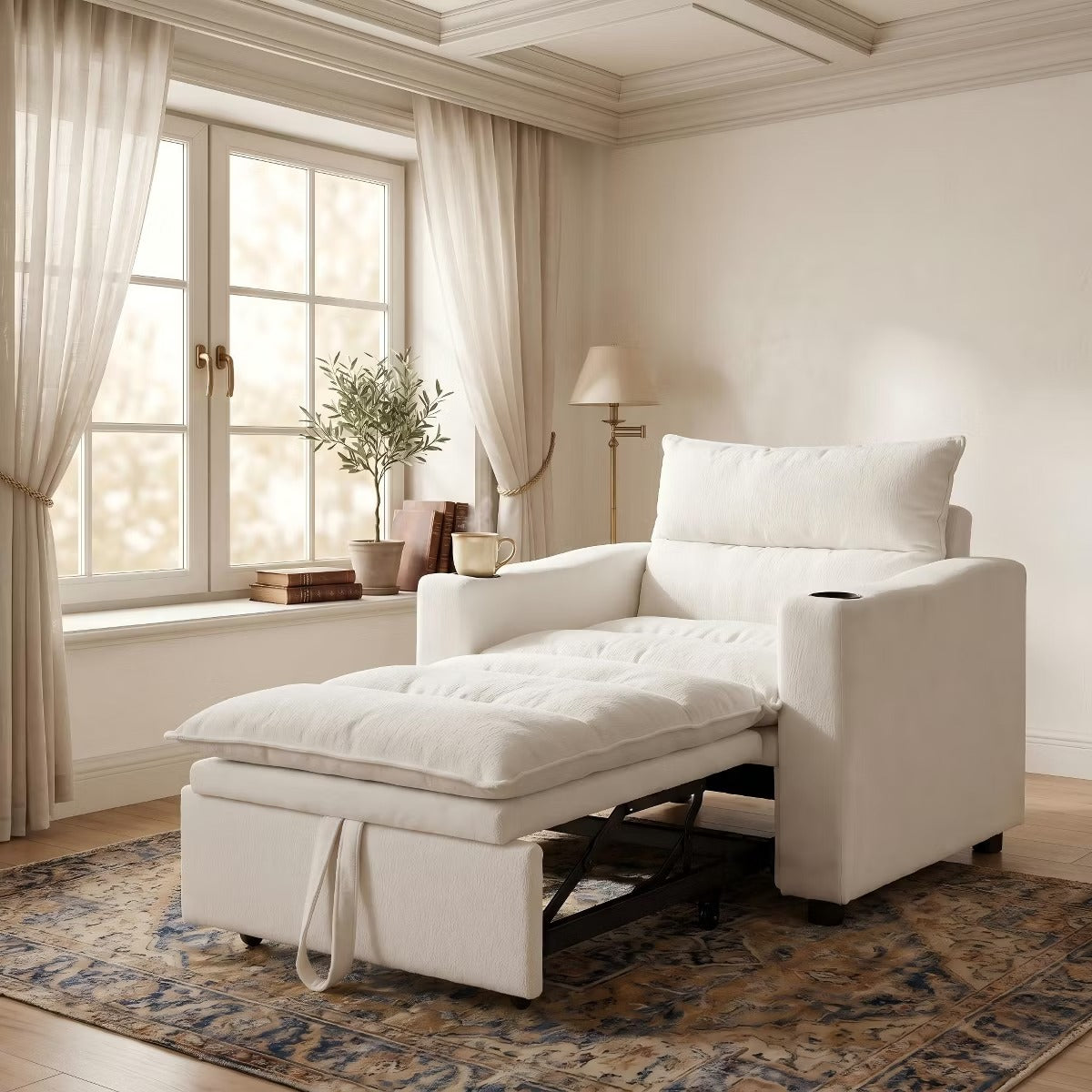 3-in-1 Convertible Sleeper Chair with Velvet Upholstery & Cup Holders