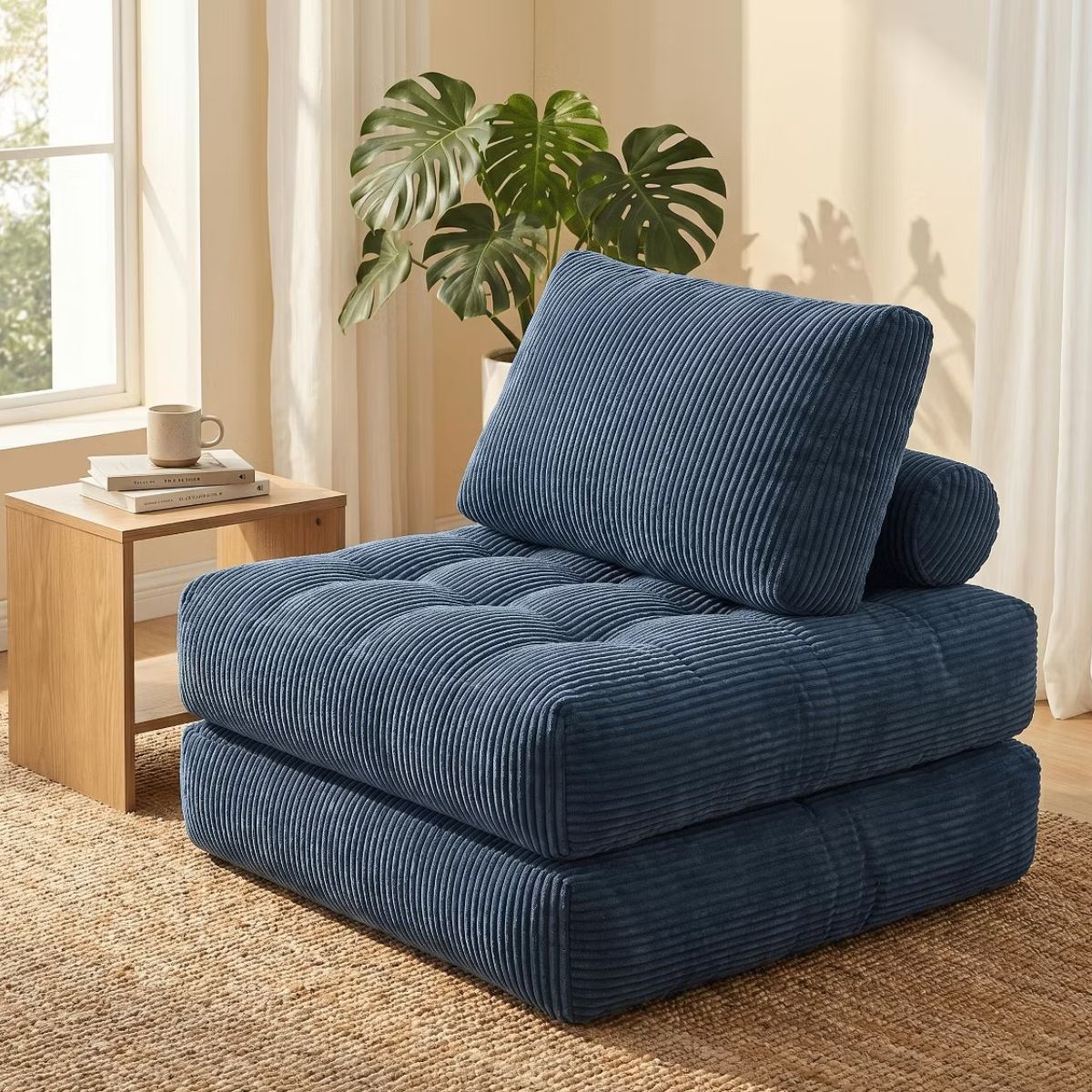 Corduroy Bean Bag Chair Bed with 2-in-1 Convertible Lounger Design