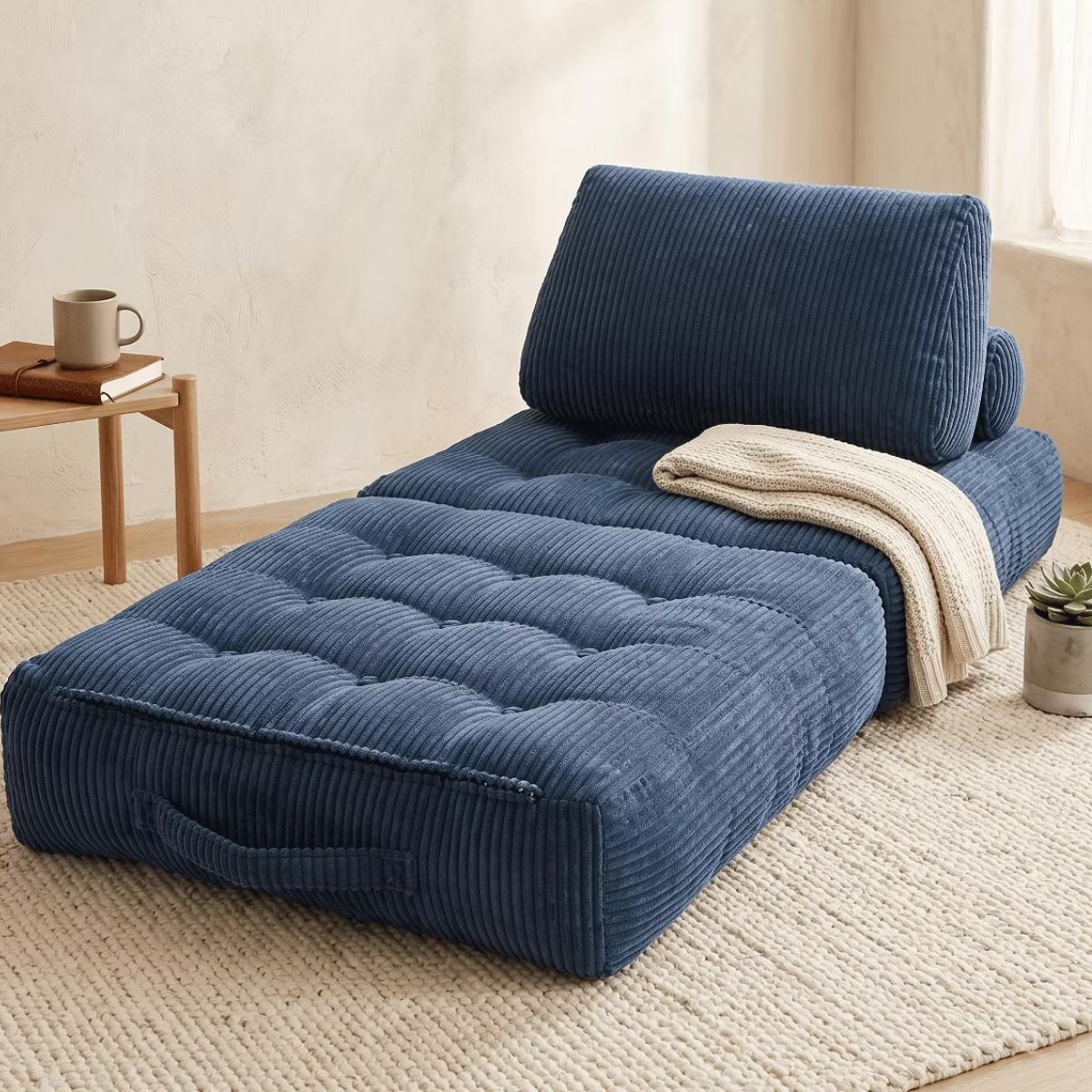 Corduroy Bean Bag Chair Bed with 2-in-1 Convertible Lounger Design