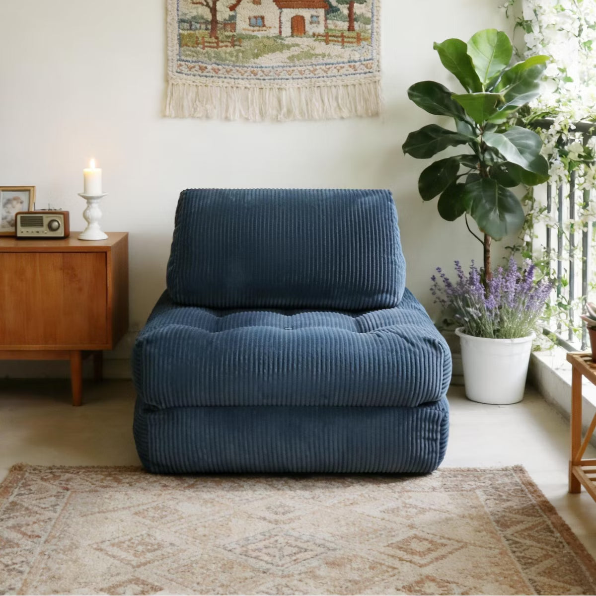 Corduroy Bean Bag Chair Bed with 2-in-1 Convertible Lounger Design