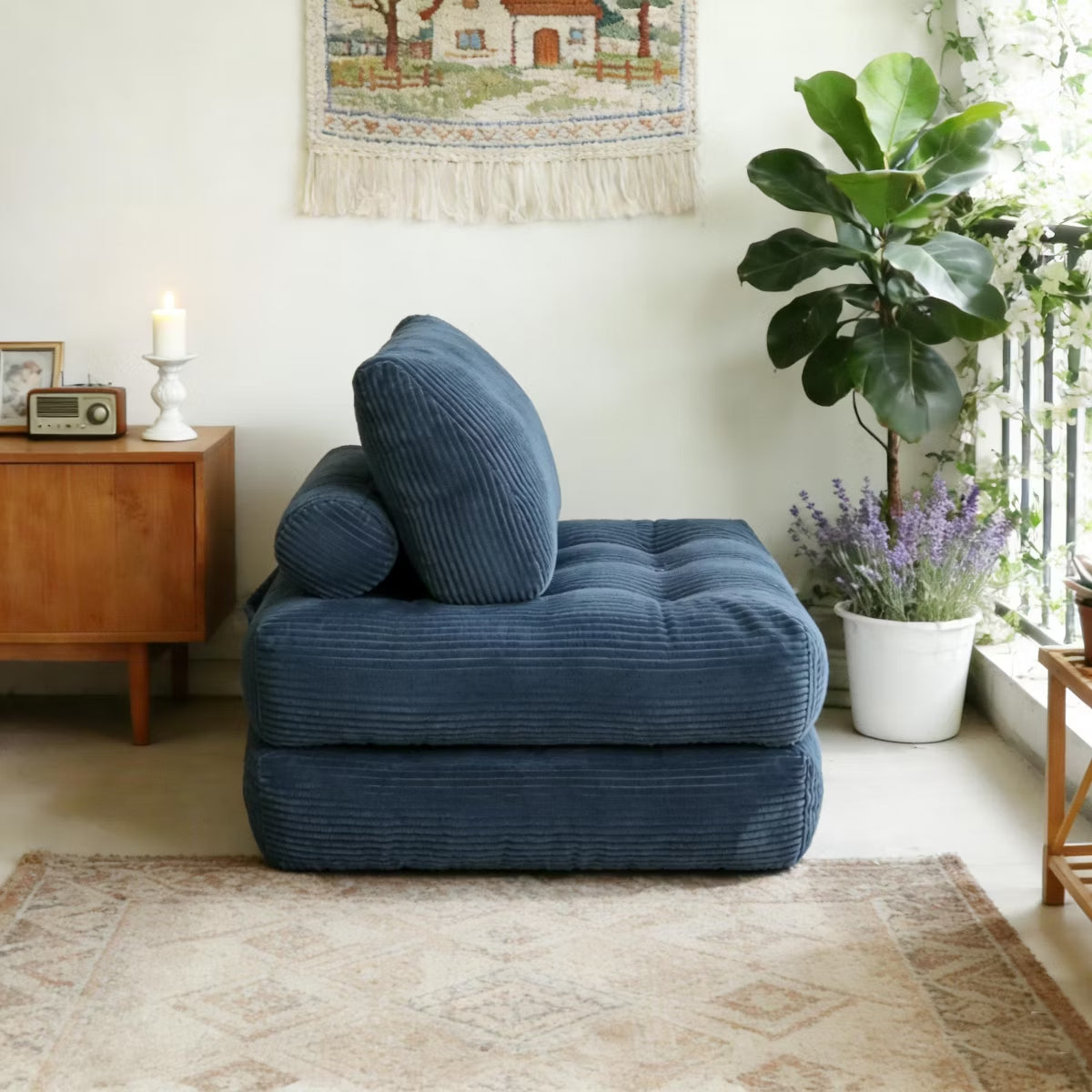 Corduroy Bean Bag Chair Bed with 2-in-1 Convertible Lounger Design