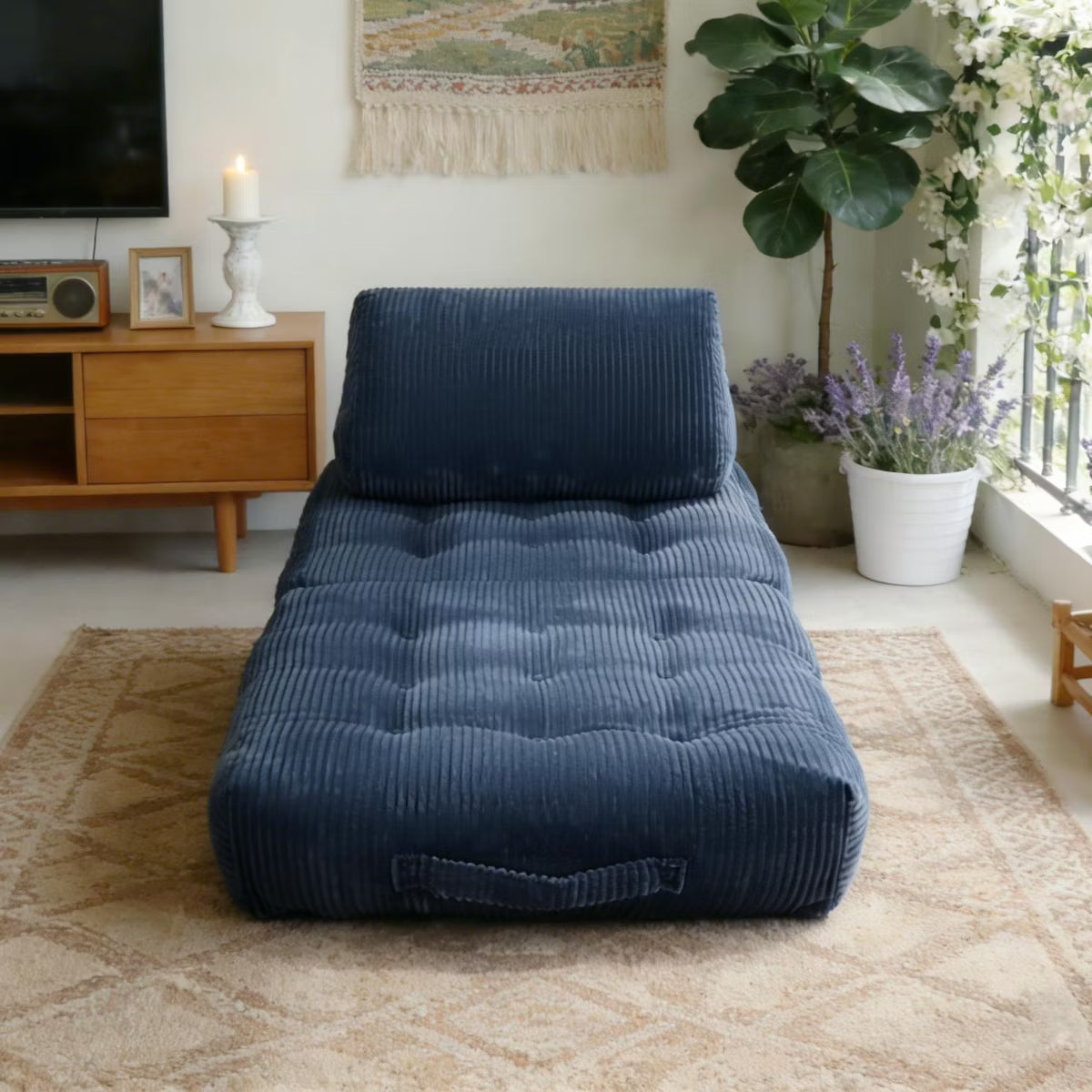 Corduroy Bean Bag Chair Bed with 2-in-1 Convertible Lounger Design