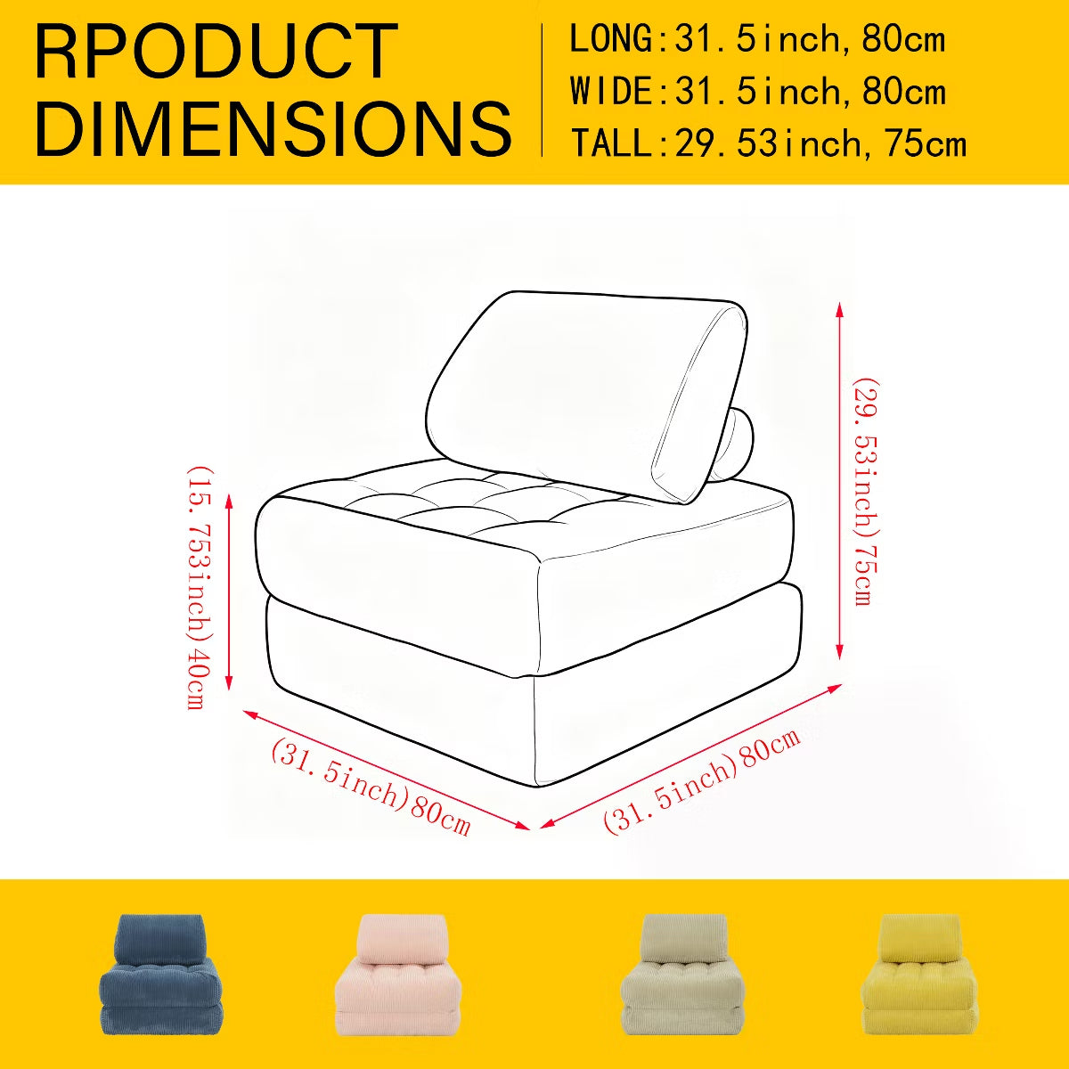 Corduroy Bean Bag Chair Bed with 2-in-1 Convertible Lounger Design