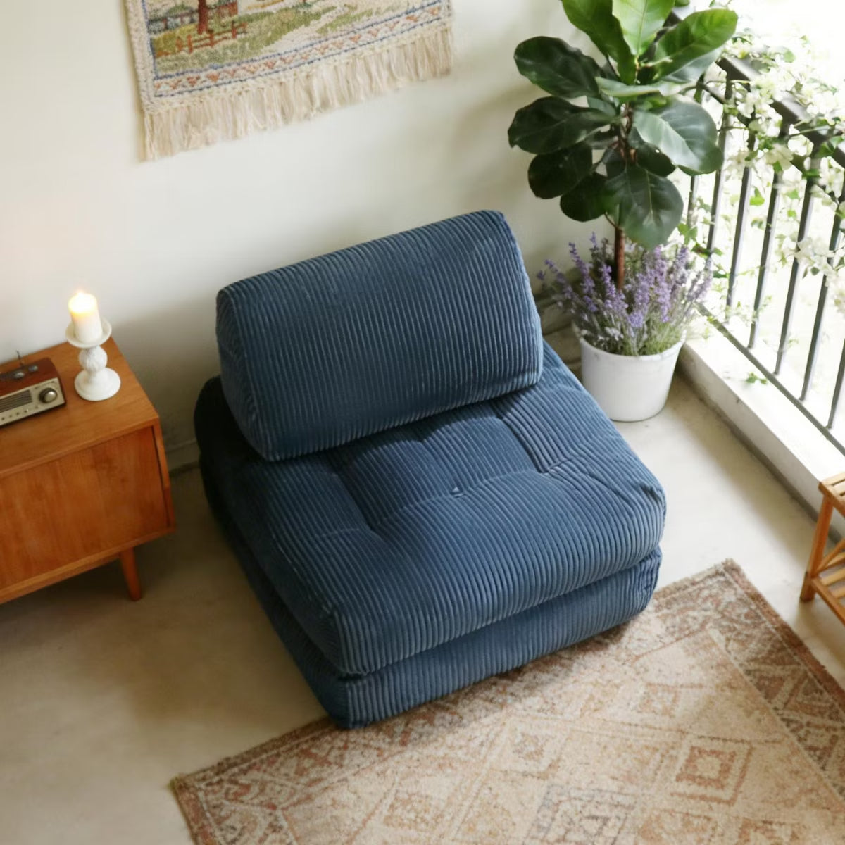 Corduroy Bean Bag Chair Bed with 2-in-1 Convertible Lounger Design