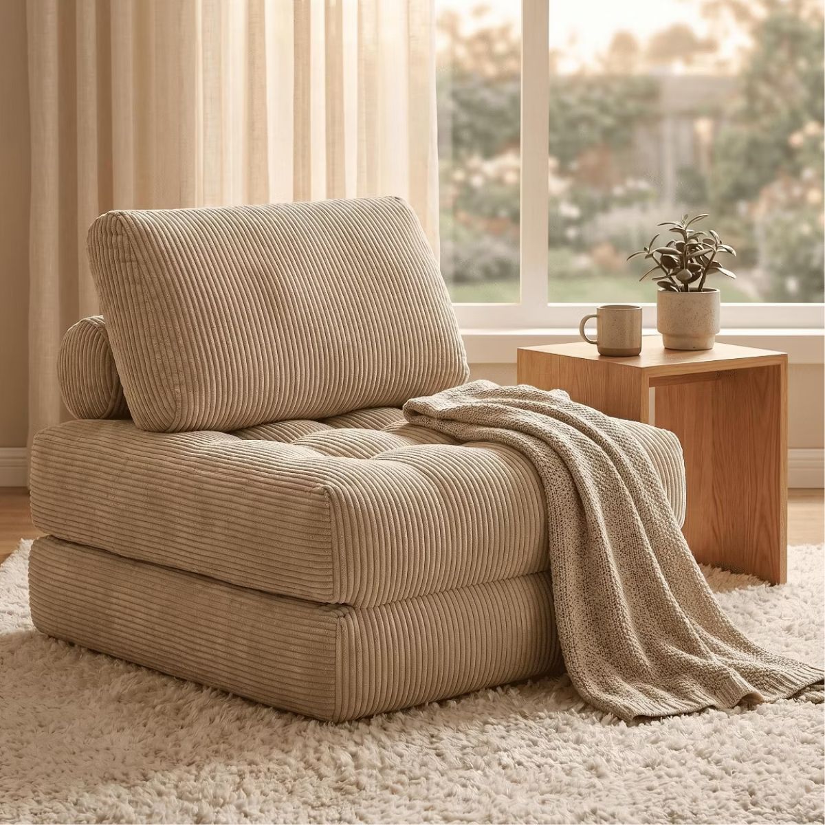 Corduroy Bean Bag Chair Bed with 2-in-1 Convertible Lounger Design