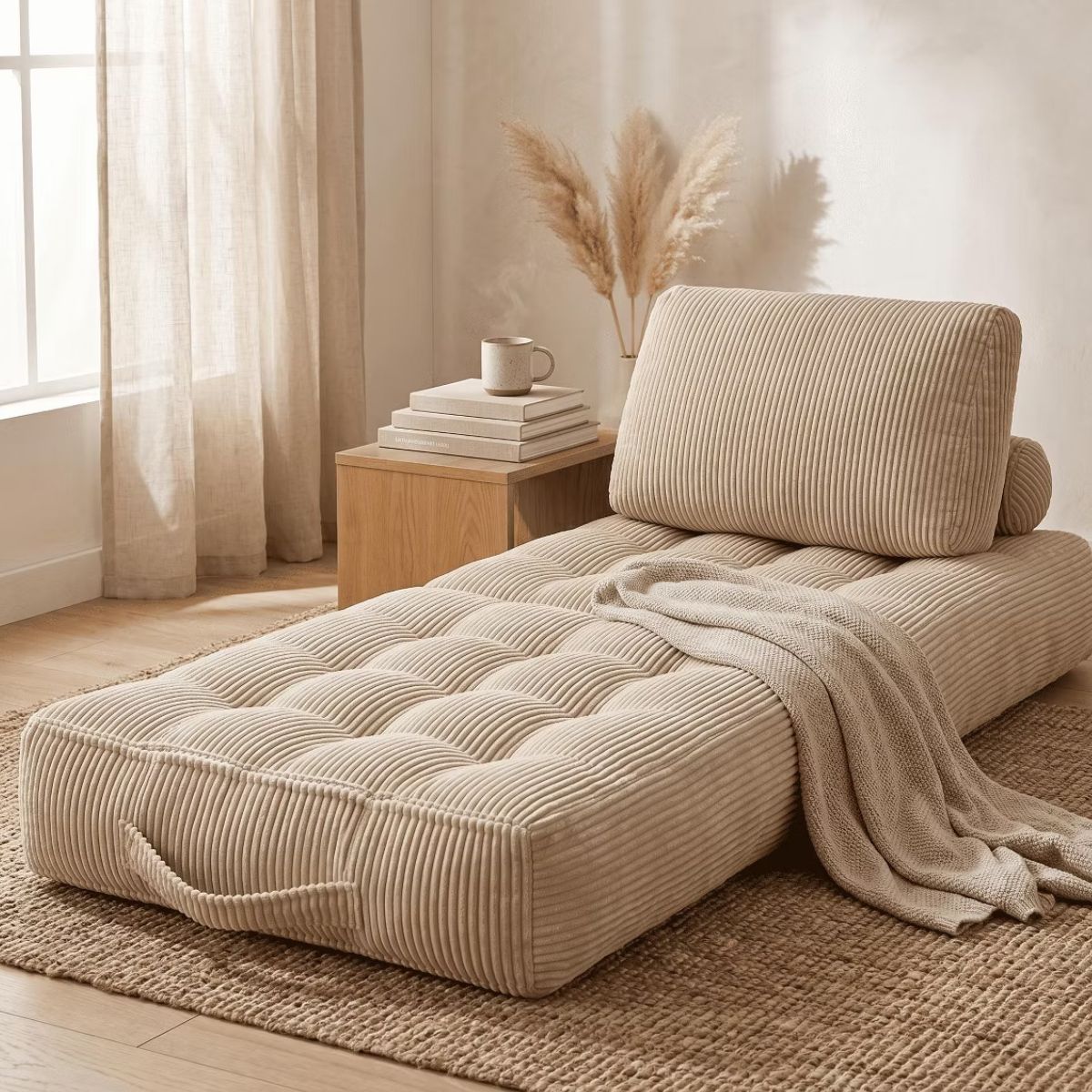 Corduroy Bean Bag Chair Bed with 2-in-1 Convertible Lounger Design