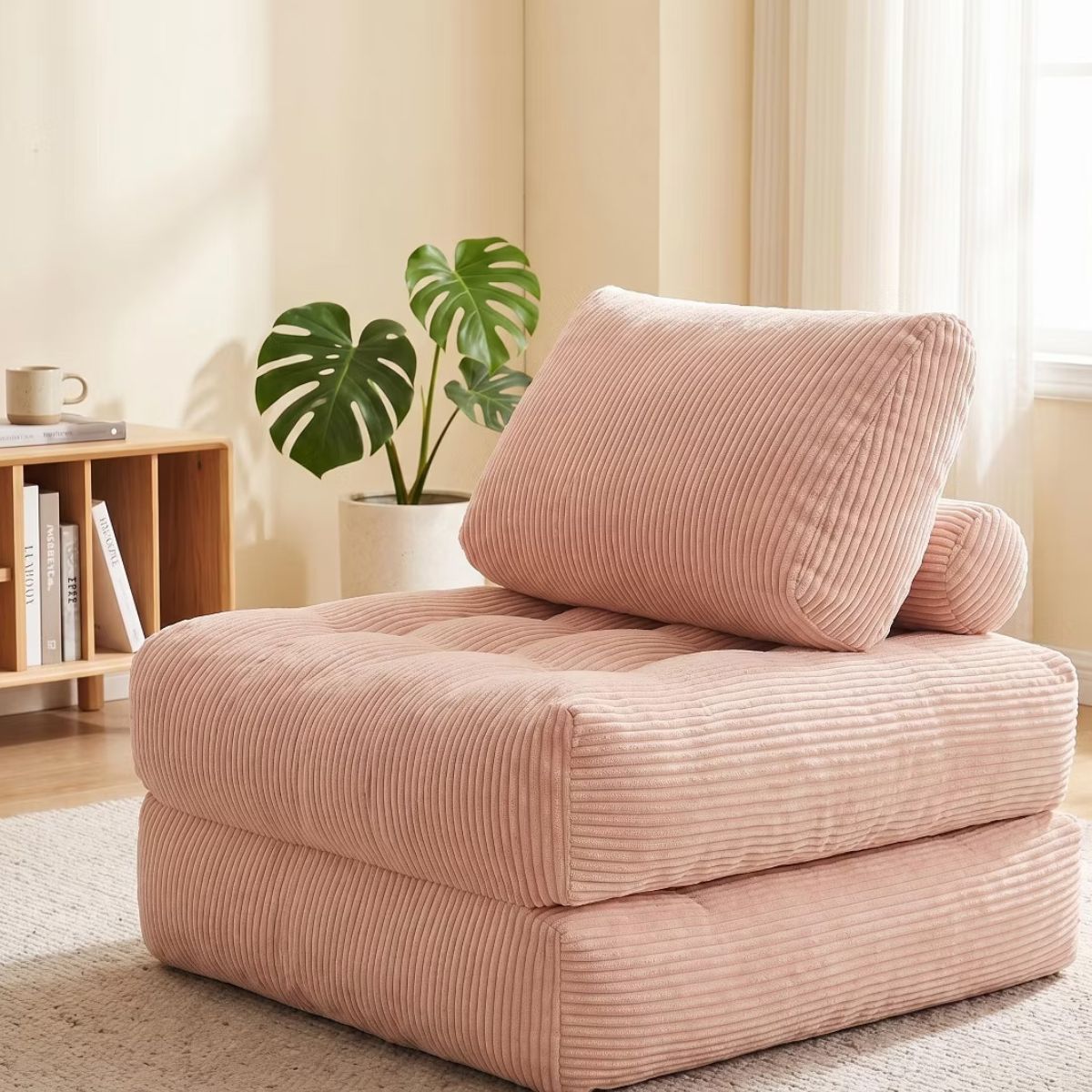 Corduroy Bean Bag Chair Bed with 2-in-1 Convertible Lounger Design