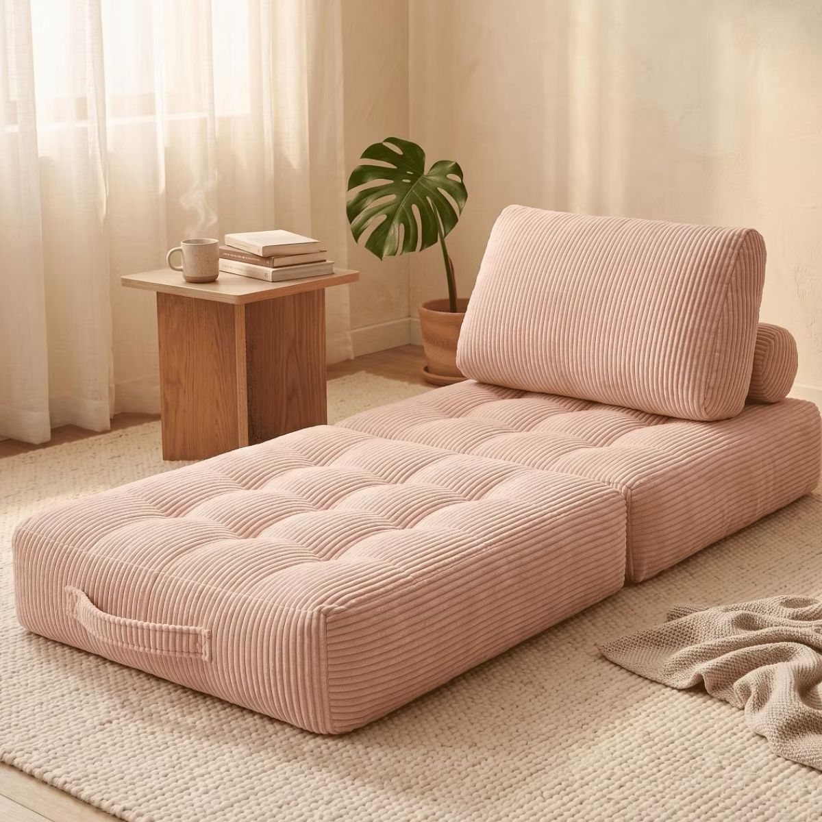 Corduroy Bean Bag Chair Bed with 2-in-1 Convertible Lounger Design