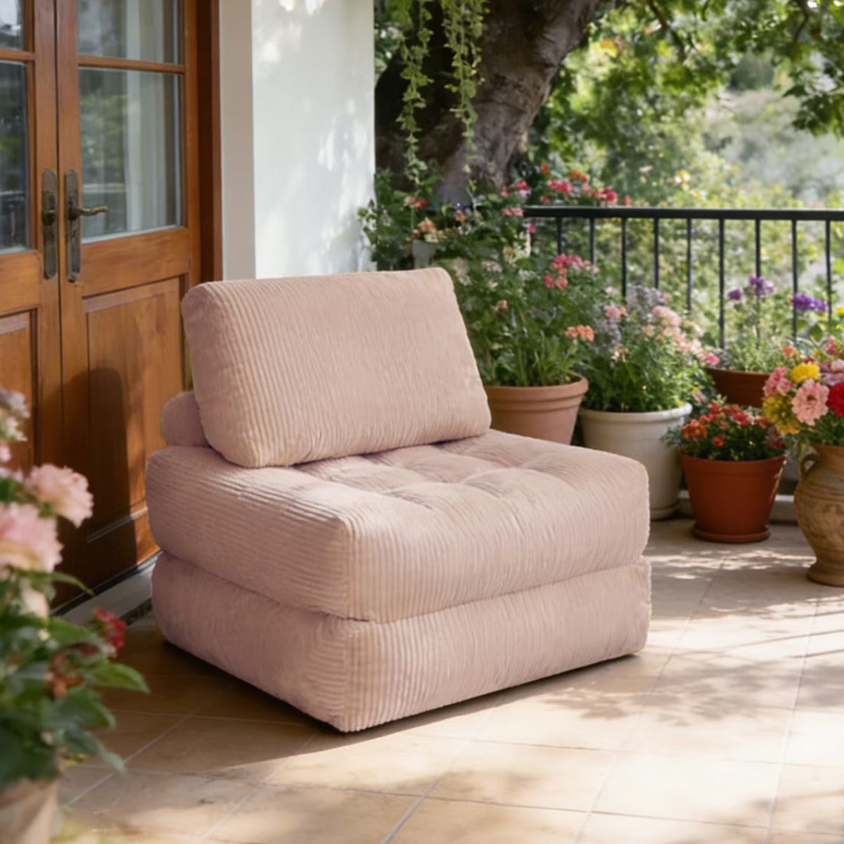 Corduroy Bean Bag Chair Bed with 2-in-1 Convertible Lounger Design