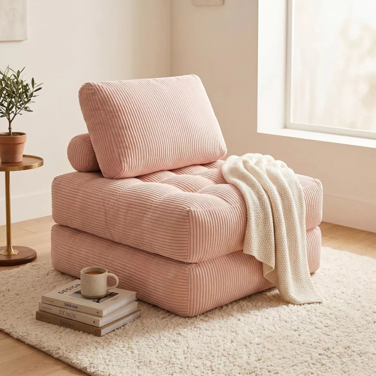Corduroy Bean Bag Chair Bed with 2-in-1 Convertible Lounger Design