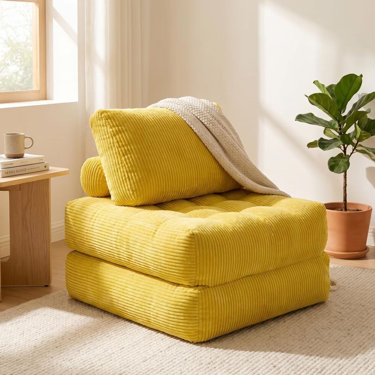 Corduroy Bean Bag Chair Bed with 2-in-1 Convertible Lounger Design