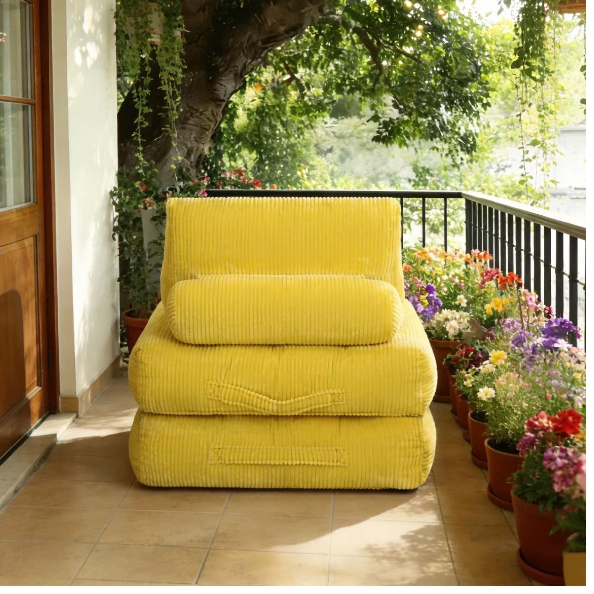 Corduroy Bean Bag Chair Bed with 2-in-1 Convertible Lounger Design