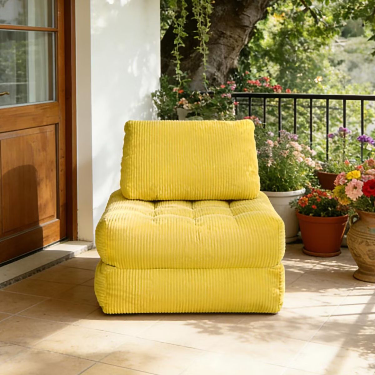 Corduroy Bean Bag Chair Bed with 2-in-1 Convertible Lounger Design