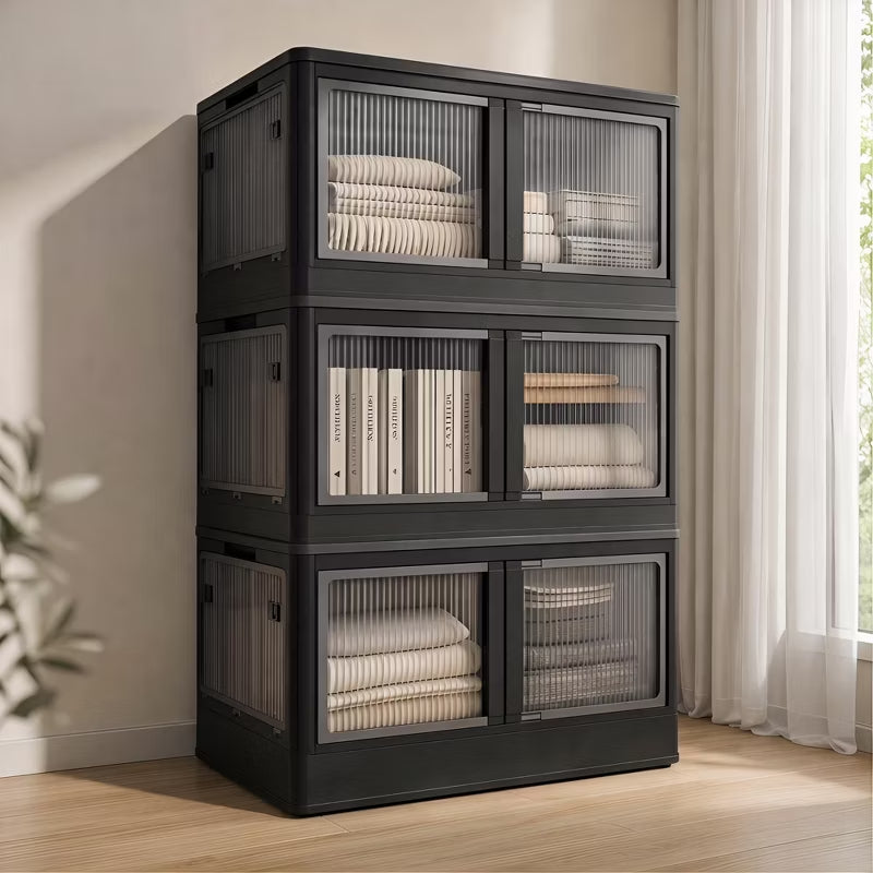 Stackable Storage Cabinet with Doors & Wheels for All Rooms, 3 or 4-Tier