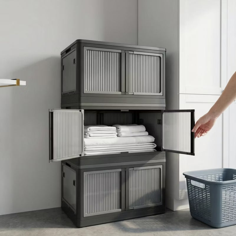 Stackable Storage Cabinet with Doors & Wheels for All Rooms, 3 or 4-Tier