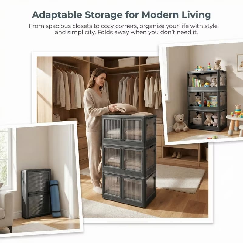 Stackable Storage Cabinet with Doors & Wheels for All Rooms, 3 or 4-Tier