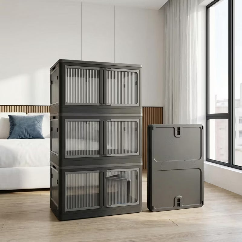 Stackable Storage Cabinet with Doors & Wheels for All Rooms, 3 or 4-Tier