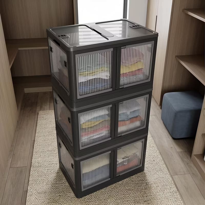 Stackable Storage Cabinet with Doors & Wheels for All Rooms, 3 or 4-Tier
