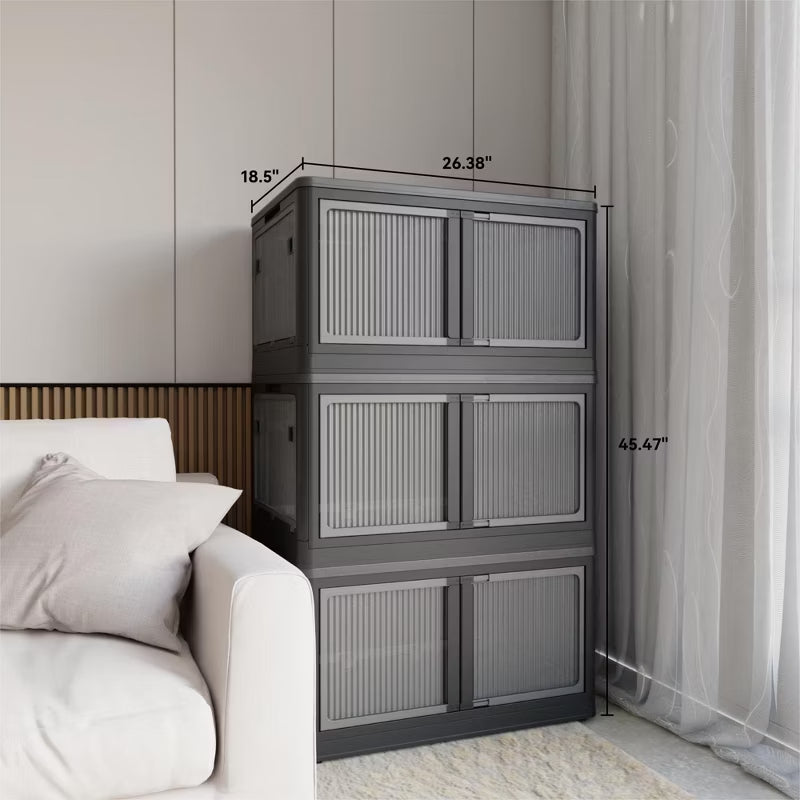 Stackable Storage Cabinet with Doors & Wheels for All Rooms, 3 or 4-Tier