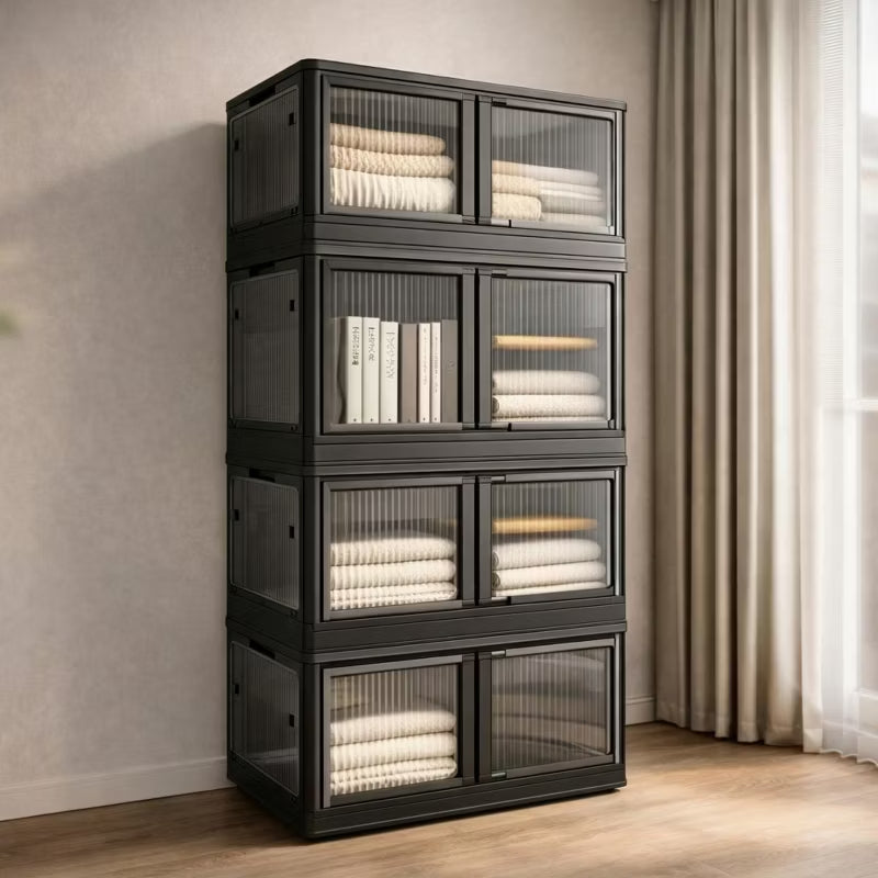 Stackable Storage Cabinet with Doors & Wheels for All Rooms, 3 or 4-Tier