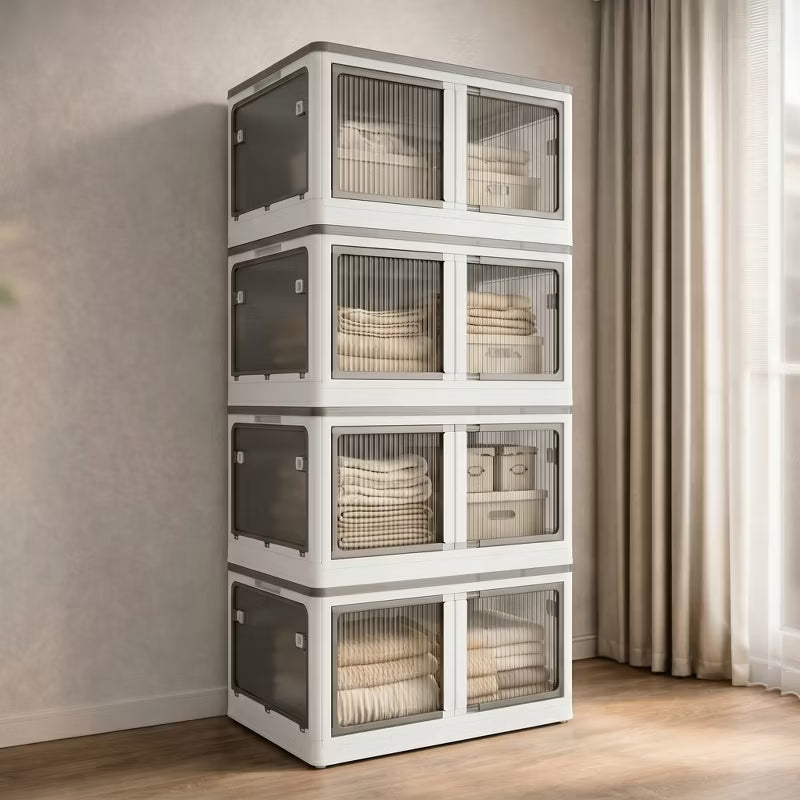 Stackable Storage Cabinet with Doors & Wheels for All Rooms, 3 or 4-Tier